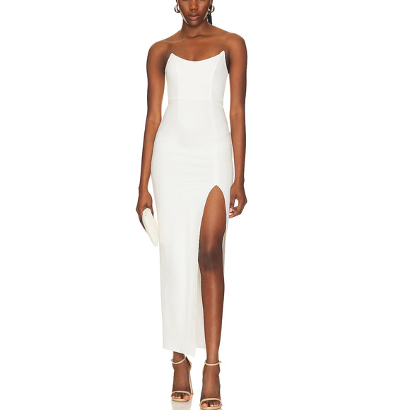 Superdown White Strapless Maxi Dress XS Side Slit Ryleigh Gown Revolve $88 NEW - Picture 1 of 7